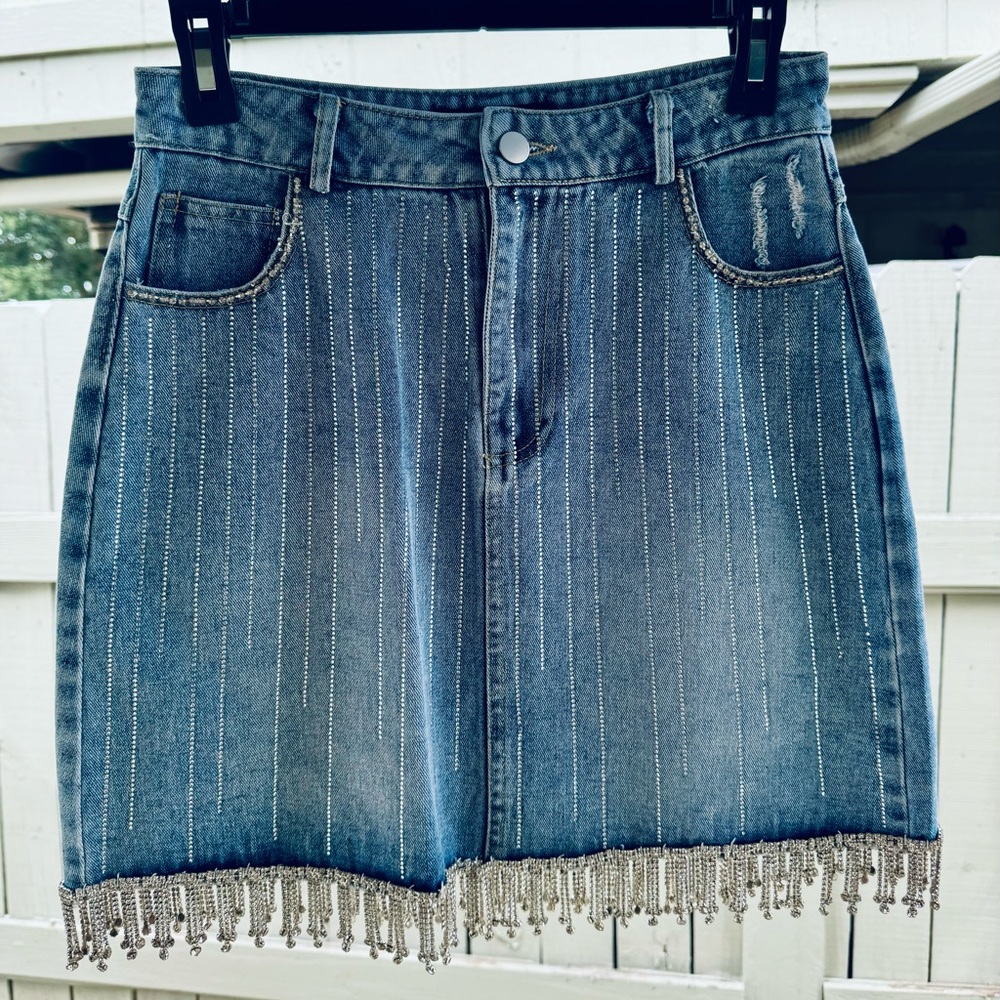 Blue Jean and Rhinestone Skirt